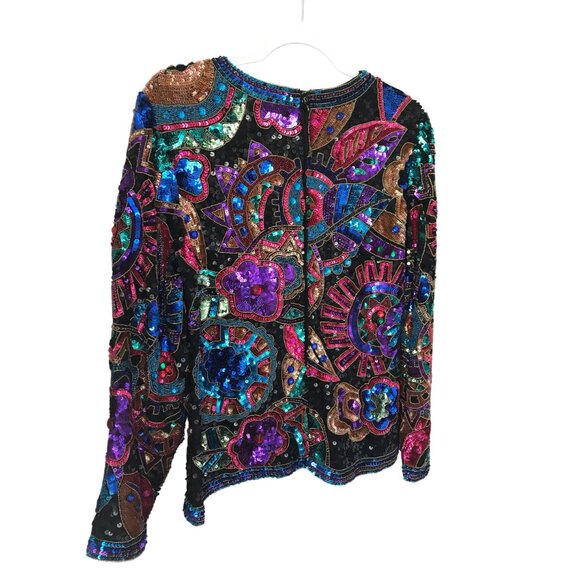 Museum-Worthy Vintage Sequin & Glass Bead Blouse – 100% Silk, Handcrafted Statem - Picture 4 of 10